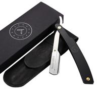 top-rated shavette straight razor – metal handle, replaceable blade, no stropping & honing! great starter blade for a close and hygienic shave. comes with sleek leather case (black) logo