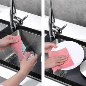 img 3 attached to 🧽 Dish Cloths - Premium 8 Pack Kitchen Towels: Lint Free Coral Fleece, Super Absorbent & Fast Drying. Ideal for Kitchen, Nonstick Oil & Reusable. Complete Dishcloths Set!