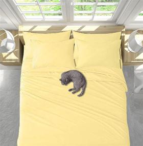 img 2 attached to 🛏️ High-Quality Microfiber Bed Sheet Set, Premium Softness & Durability – 4 Piece Set Includes Flat Sheet, Fitted Sheet, and Pillowcases, Sunlight Yellow Queen Size