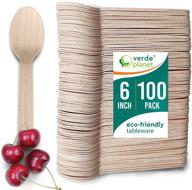 🌿 verde planet - 100 count of 6 inch disposable wooden spoons: all-natural, biodegradable, compostable, ecofriendly, sturdy, elegant, premium quality logo