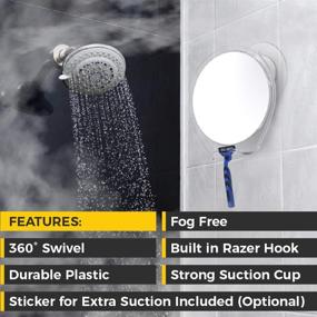 img 2 attached to 🪞 HoneyBull Shower Mirror Fogless for Shaving - Suction, Razor Holder & Swivel | Shower Accessories | Bathroom Mirror | Holds Razors for Men (White)