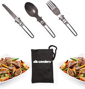 img 4 attached to Wealers 3-Piece Stainless Steel Folding Camping Picnic Cutlery Set - Spoon, Fork, and Knife