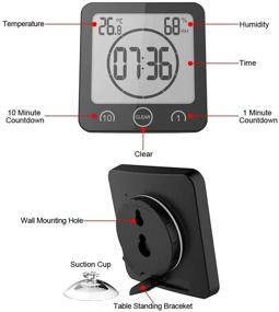 img 2 attached to Bathroom Shower Clock Digital Timer with Large LCD Display & Touch Screen - Temperature Humidity Display for Shower, Kitchen - Black