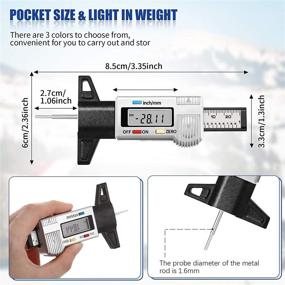 img 3 attached to 📏 Измеритель глубины протектора шин Frienda - цифровой индикатор с ЖК-дисплеем для мотоциклов, автомобилей, грузовиков и автобусов - конвертация в дюймы и мм - набор из 3 шт. в серебряном, черном и синем цвете.