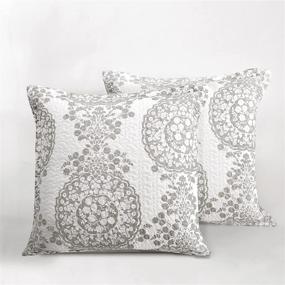 img 4 attached to DriftAway Samantha Floral Damask Medallion Euro Pillow Sham Set - 2 Pack, 26x26 Inches with Elegant 1.5 Inch Flange - Greige Bedding Accent