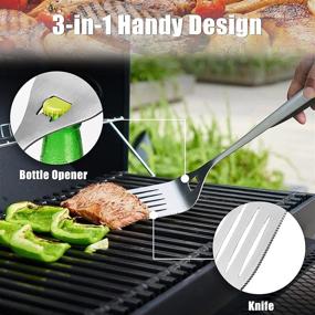 img 2 attached to 🔥 SHINESTAR Sturdy BBQ Grill Utensils Set, Heavy Duty Grilling Accessories Tool with Grill Brush, Extra Thick Stainless Steel Spatula, Fork, Tong Included. Ideal for Barbecue & Grilling, Dishwasher Safe