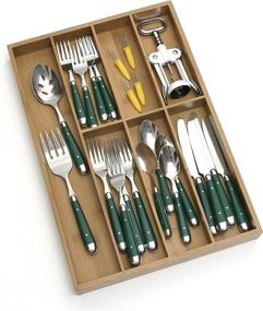 img 1 attached to Bamboo Wood Flatware Organizer with 7 Compartments by Lipper International - 12x17.5x1.75 inches