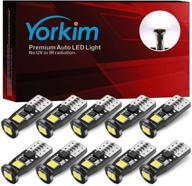 🔆 yorkim canbus error free t10 led bulb with 6-smd super bright emc chipsets, 194 led for dome map door marker license plate trunk lights in 168 w5w 2825 sockets - pack of 10, white logo