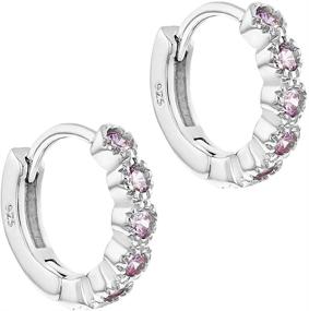 img 3 attached to 925 Sterling Silver Pink Cubic Zirconia Huggie Hoop Earrings 11mm - Stylish Pair for Toddlers, Young Girls & Preteens - Cute & Charming Earrings Ideal for Birthday Present