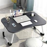 🖥️ adjustable usb laptop bed table lap desk: comfortable sofa/couch/floor workstation with folding stand, portable bed tray including eye protection lamp & small fan - black logo