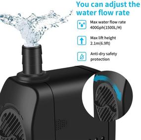 img 2 attached to 💦 400GPH 25W Outdoor Fountain Water Pump Kit - Submersible Pond Pump with 2 Nozzles Hose Tubing for Aquarium, Fish Tank, Hydroponics, and Garden Backyards