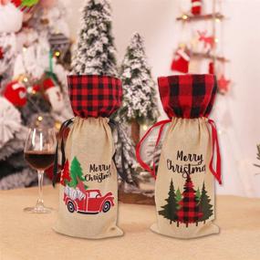 img 1 attached to 🍷 Christmas Wine Bottle Covers: 4 Pcs Drawstring Burlap Gift Bags for New Year Wedding Birthday Party Decorations