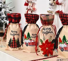 img 3 attached to 🍷 Christmas Wine Bottle Covers: 4 Pcs Drawstring Burlap Gift Bags for New Year Wedding Birthday Party Decorations