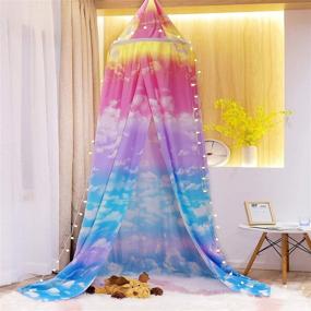 img 4 attached to 🏰 Mengersi Girls Bed Canopy for Kids - Princess Cloud Sky Mosquito Net Play Tent and Rainbow Castle Hanging House Decoration - Perfect Reading Nook for Twin, Full, and Queen Bed Sizes
