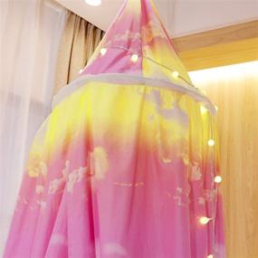 img 2 attached to 🏰 Mengersi Girls Bed Canopy for Kids - Princess Cloud Sky Mosquito Net Play Tent and Rainbow Castle Hanging House Decoration - Perfect Reading Nook for Twin, Full, and Queen Bed Sizes
