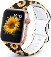 sunflower a soft silicone pattern printed replacement wristband band for women men - compatible with apple watch series 6, 5, 4, 3, 2, 1 - available in 38mm, 40mm, 42mm, 44mm logo