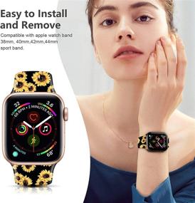 img 2 attached to Sunflower A Soft Silicone Pattern Printed Replacement Wristband Band for Women Men - Compatible with Apple Watch Series 6, 5, 4, 3, 2, 1 - Available in 38mm, 40mm, 42mm, 44mm