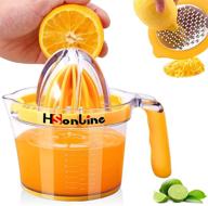 🍊 hsonline 4-in-1 citrus orange lemon juicer: manual hand press lime squeezer with cheese grater, measuring cup, egg separator, anti-slip handle and stainless steel design, 20oz capacity логотип