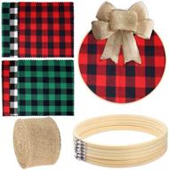 🧵 caydo 6 pack 12 inch embroidery hoops, 6 pieces plaid fabric squares with 1 roll of burlap ribbon for home decoration logo