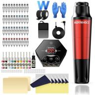 wormhole cartridge tattoo pen kit tk108 for beginners - complete tattoo kit with professional rotary tattoo machine pen (red) logo