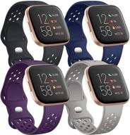🌈 witzon compatible with fitbit versa 2 band: 4 pack breathable replacement wristbands for women and men - small - black/plum/gray/navy logo