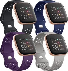 img 4 attached to 🌈 Witzon Compatible with Fitbit Versa 2 Band: 4 Pack Breathable Replacement Wristbands for Women and Men - Small - Black/Plum/Gray/Navy