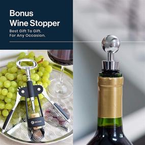 img 3 attached to HiCoup Wine Corkscrew & Bottle Opener - All-in-One Beer & Wine Accessories with Stopper - Wing Corkscrew Grip (Chrome & Matte Black) - Easy to Use