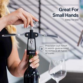 img 1 attached to HiCoup Wine Corkscrew & Bottle Opener - All-in-One Beer & Wine Accessories with Stopper - Wing Corkscrew Grip (Chrome & Matte Black) - Easy to Use