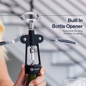 img 2 attached to HiCoup Wine Corkscrew & Bottle Opener - All-in-One Beer & Wine Accessories with Stopper - Wing Corkscrew Grip (Chrome & Matte Black) - Easy to Use