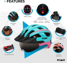 img 1 attached to 🚴 Roam Road Bike Helmet - Sun Visor, LED Light, and Magnetic Goggles - Durable Mountain Bike Accessories for Men and Women - Adjustable Size - Multi Flash Bike Light Included