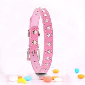 img 1 attached to 🐶 Adjustable PU Leather Dog Collar for Small Dogs with Rhinestones, Personalized Pink Female Dog Collar - Small Pet Dog Collars