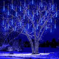 🎄 outdoor christmas lights: blue 16 inch/40cm meteor shower rain lights - 8 tube, 256 led icicle christmas lights for xmas new year decorations, tree garden wedding party holiday логотип