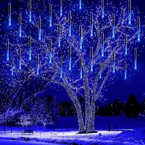 img 4 attached to 🎄 Outdoor Christmas Lights: Blue 16 inch/40cm Meteor Shower Rain Lights - 8 Tube, 256 LED Icicle Christmas Lights for Xmas New Year Decorations, Tree Garden Wedding Party Holiday