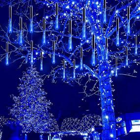 img 3 attached to 🎄 Outdoor Christmas Lights: Blue 16 inch/40cm Meteor Shower Rain Lights - 8 Tube, 256 LED Icicle Christmas Lights for Xmas New Year Decorations, Tree Garden Wedding Party Holiday