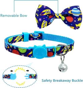 img 2 attached to 🐱 2-Pack Pohshido Cat Collar with Bow Tie and Bell, Breakaway Space and Dinosaur Collar for Male and Female Kitties, Boys, and Girls