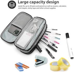 img 2 attached to 🖍️ Grey Pencil Case Pen Bag - ProCase Two Layers Big Capacity Pencil Pouch Pen Organizer for Marker Organization, Durable Stationery Holder for School Supplies, Office Storage, and Desk Organizing