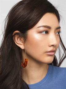 img 3 attached to 👂 Stylish and Lightweight SMALLLOVE Acrylic Earrings: Leopard U Shape Geometric Resin Hoop Set for Women and Girls, Bohemian Statement Mottled Drop Dangle Studs