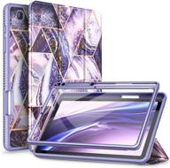 📱 suritch samsung galaxy tab s6 lite cover - 10.4" [full body smart cover] lightweight leather case with built-in screen protector, pencil holder, auto sleep/wake, magnetic trifold stand - purple marble design logo