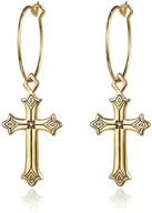 ✨ 14k gold plated vintage hoop cross earrings: perfect mother's day special gifts for women and girls logo