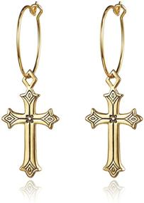 img 4 attached to ✨ 14K Gold Plated Vintage Hoop Cross Earrings: Perfect Mother's Day Special Gifts for Women and Girls