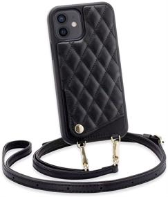 img 4 attached to 👜 JLFCH Quilted Leather Purse with Card Holder Wrist Strap Lanyard - Black | iPhone 12 Wallet Case for Women, iPhone 12 Pro Crossbody Wallet Case, iPhone 12 Pro (2020) 6.1 inch Protective Cover