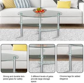 img 1 attached to 🏢 Nidouillet 3 Tier Tempered Glass Table: Elegant Oval-Shaped Coffee Table with Stainless Steel Legs - Perfect for Living Room Décor and Home Furniture