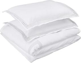 img 3 attached to AmazonBasics Embroidered Hotel Stitch Duvet Bedding