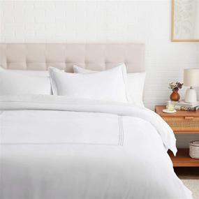 img 4 attached to AmazonBasics Embroidered Hotel Stitch Duvet Bedding