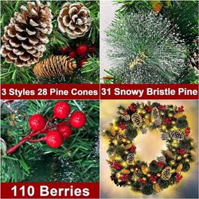 img 3 attached to 30-Inch Christmas Wreath with Lights - Battery Operated & Pre-lit Spruce Wreath with Timer, 80 Light Red Berries, Pine Cones, Snowflakes, and Silver Bristles (Warm White)