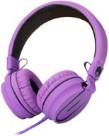 🎧 rockpapa 950 stereo lightweight foldable headphones with mic for cellphones tablets laptops - black purple, adjustable headband, 3.5mm jack logo