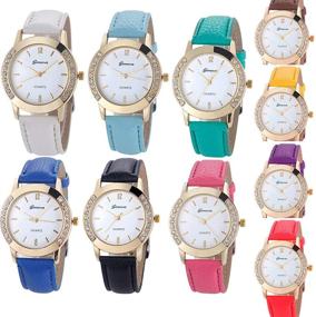 img 4 attached to Wholesale Women's Watches – 10 Pack of Yunanwa Leather Rhinestone Inlaid Quartz Jelly Dress Wristwatches (10pcs-Leather Brand)