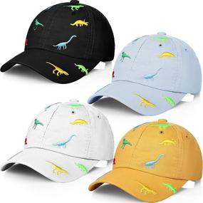 img 4 attached to 🦖 Fun and Adjustable Kids Dinosaur Baseball Caps - Set of 4