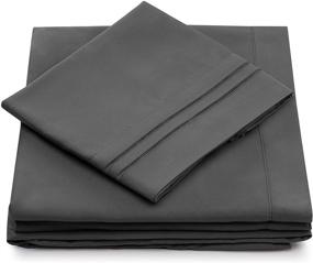 img 4 attached to 🛏️ Cozy House Collection Queen Size Bed Sheets - Luxury Grey Sheet Set - Deep Pocket - Super Soft Hotel Bedding - Cool & Wrinkle-Free - 1 Fitted, 1 Flat, 2 Pillowcases - Charcoal Queen Sheets - 4 Piece
