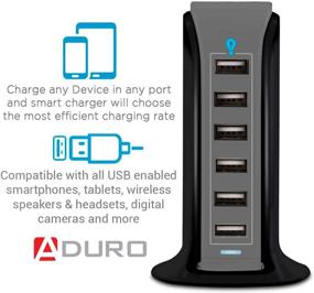 img 2 attached to Aduro 40W 6-Port USB Desktop Charging Station Hub Wall Charger For IPhone IPad Tablets Smartphones With Smart Flow (Black/Grey)